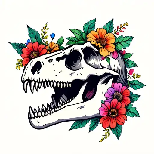 T Rex Skull With Flowers