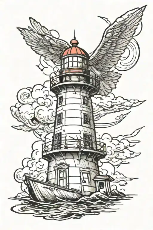 A Classic Lighthouse Sketch With A Motif From The Anime One Peace