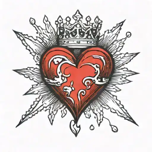 Small Red Broken Heart With Crown On Top