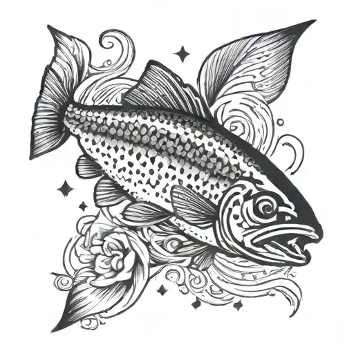 A Trout Chest Tattoo Design Combining