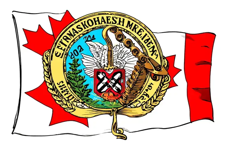 North Saskatchewan Regiment Emblem On Canadian Flag With ' 2024 - ' Writen Below