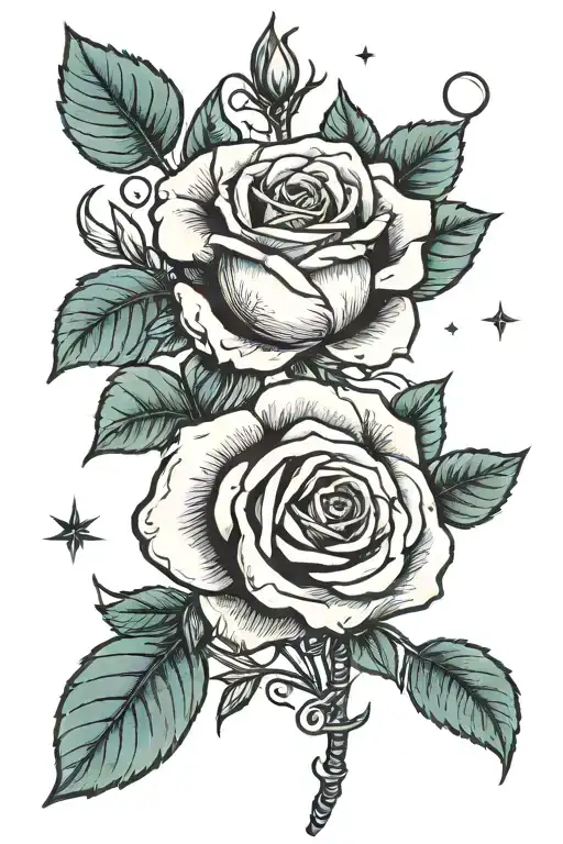 Rose With The Stem Being The Planet Saturn