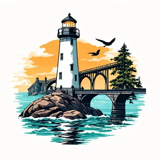 Lighthouse Birds Bridge Rocks