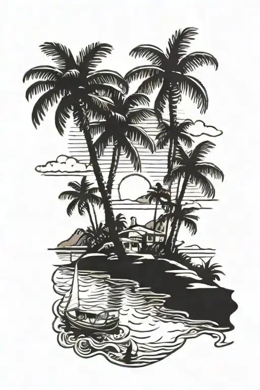 Cosmo Beach Scene With Palm Trees