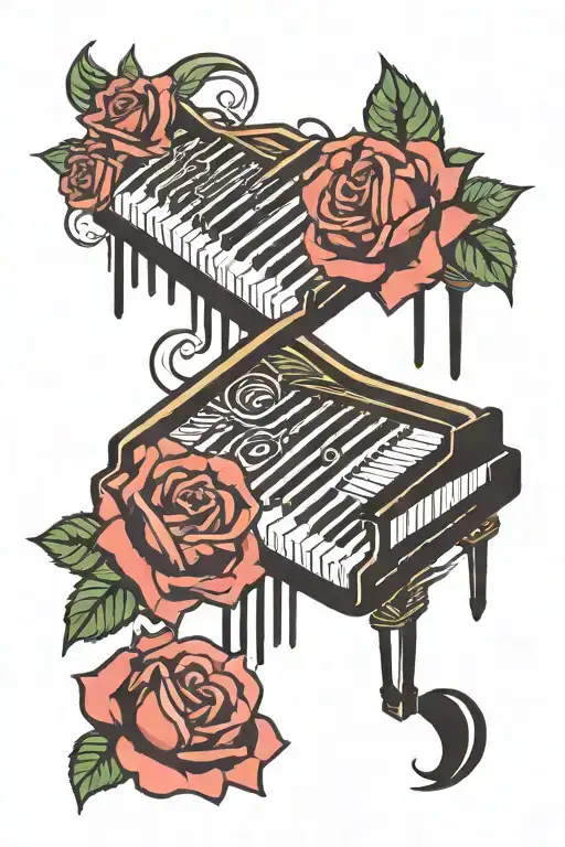 Piano Keys And Rose Intertwined