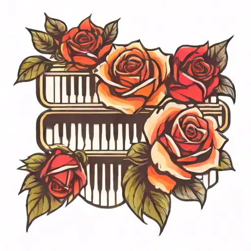 Piano Keys With Rose Intertwined