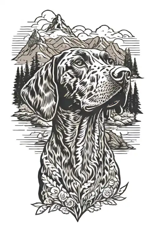 German Shorthair Pointer Dog Hunting Mountains Inside