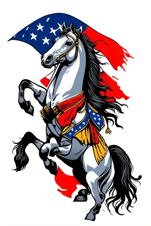 Fresian Flag And Fresian Horse Jumping