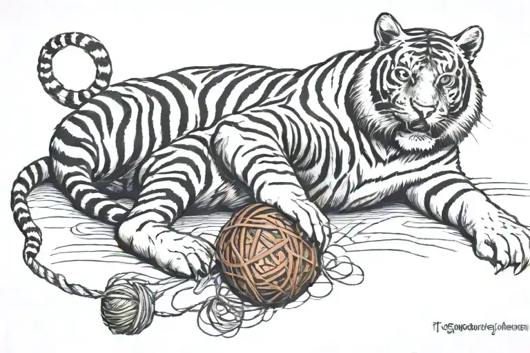 Tiger Laying On Its Back Playing Witha Ball Of Yarn