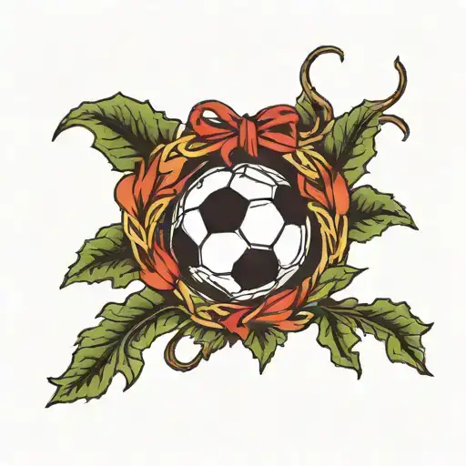 A Traditional Soccer Ball In A Lorberr Wreath