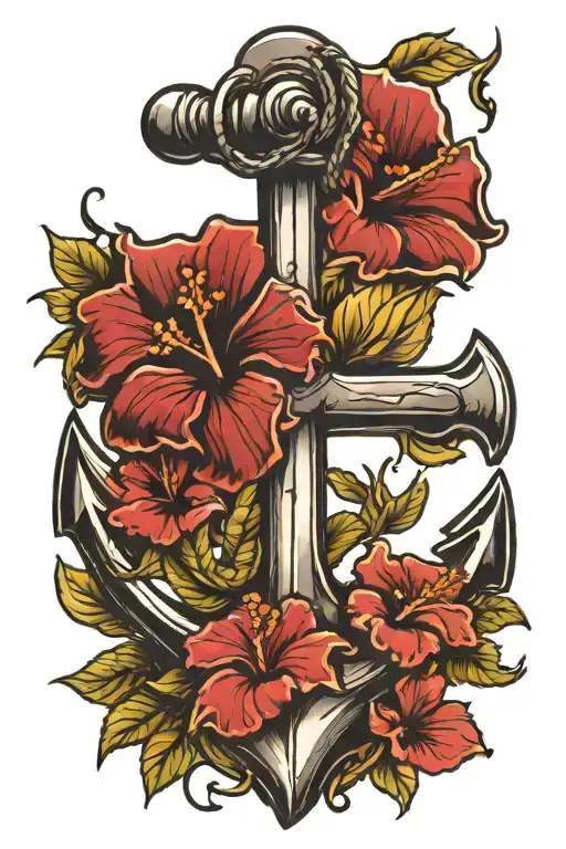 Anchor With Hibiscus Flower Blooming Flowers