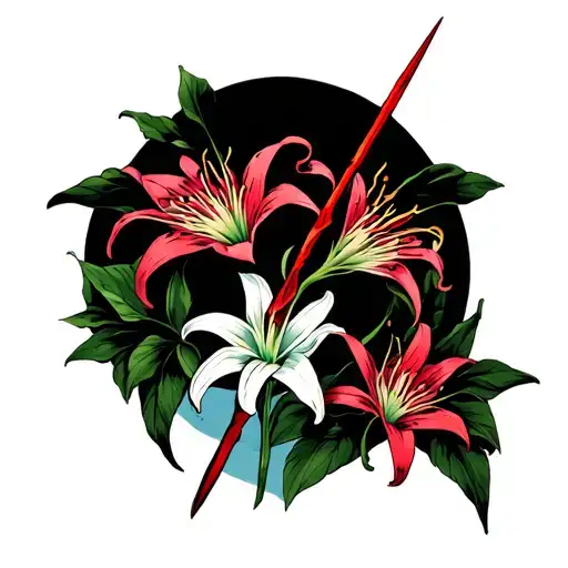 3 Spider Lillies And Red Spear Of Longinus From Evangelion