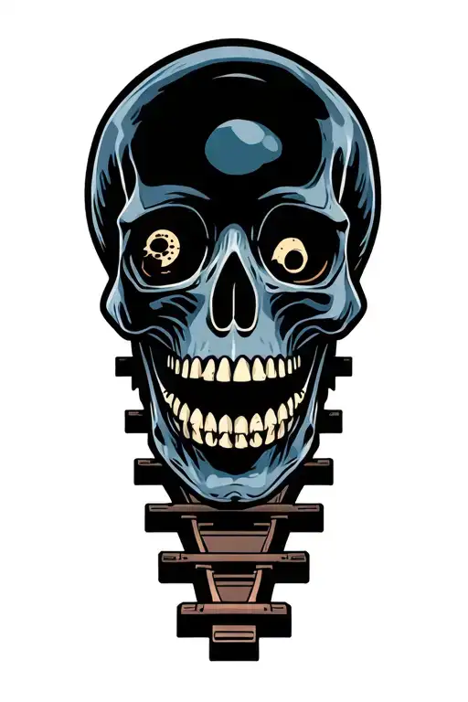 Skull With Empty Sockets With Train Track Winding Out
