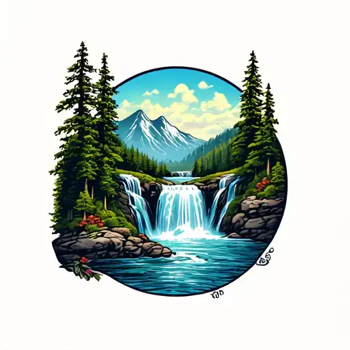 Waterfall And Mountain