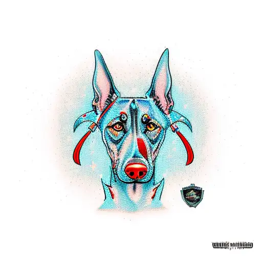 Sitting Doberman With Evil Face