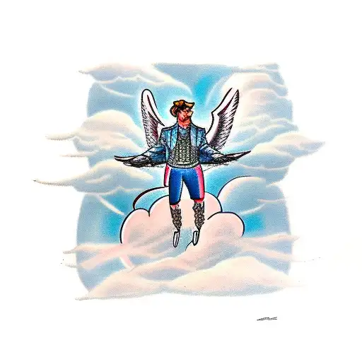 Male Angel Standing Above Clouds