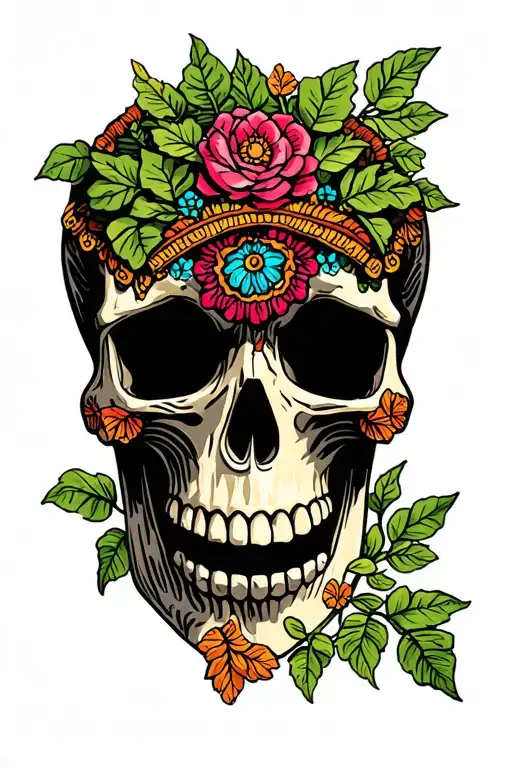 Skull With Ivy Like Huichol