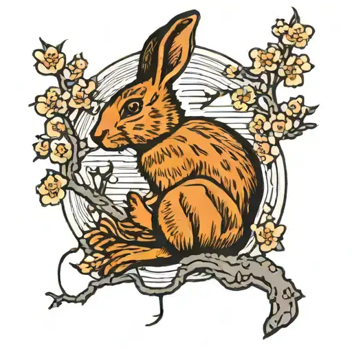 Rabbit Under A Sakura Branch Under The Night