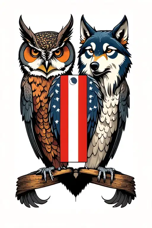 Owl And Wolf Guards Danish Flag Moon Phases