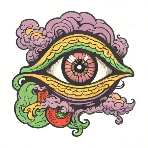 Eyeball With Purple Green And Red Colors In The Clouds