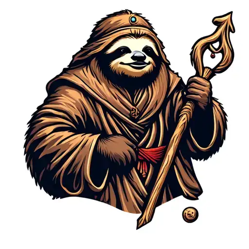 Sloth In Robe Holding Staff