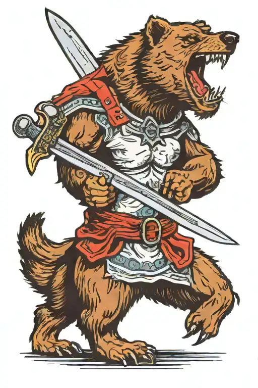 Bear And Wolf With Sword