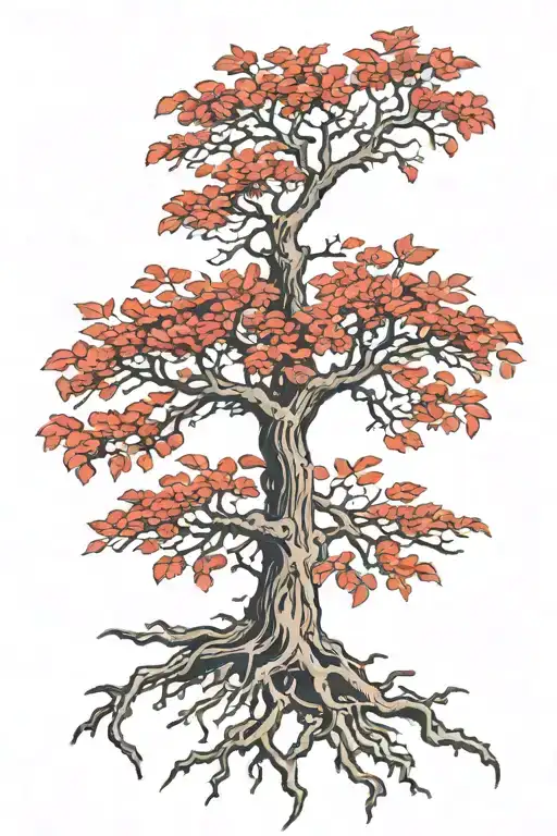 Tree With Red Roots Spreading