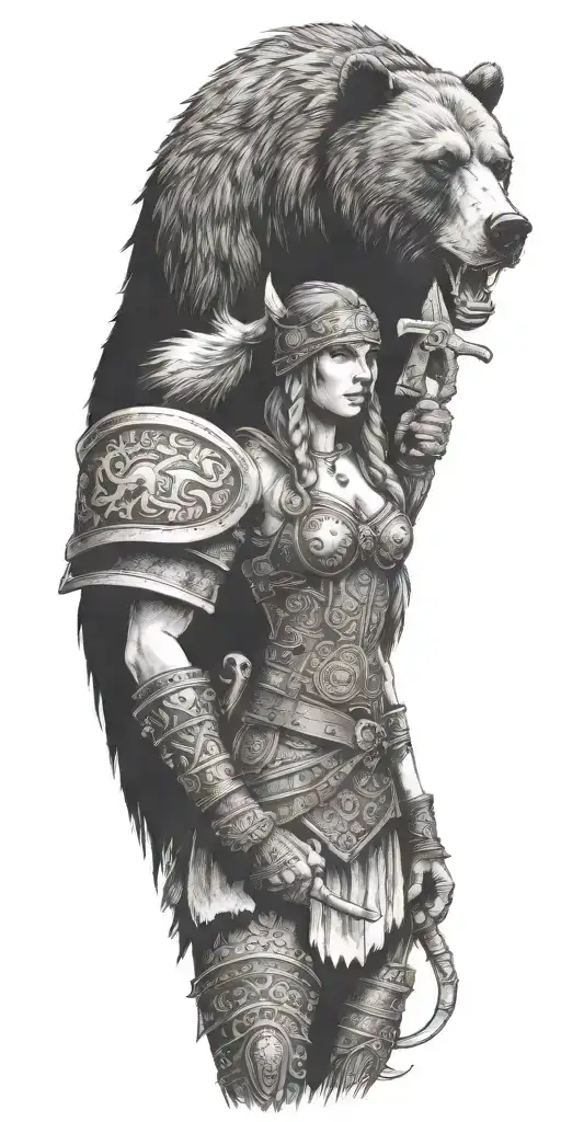 Bear And Viking Female Warrior
