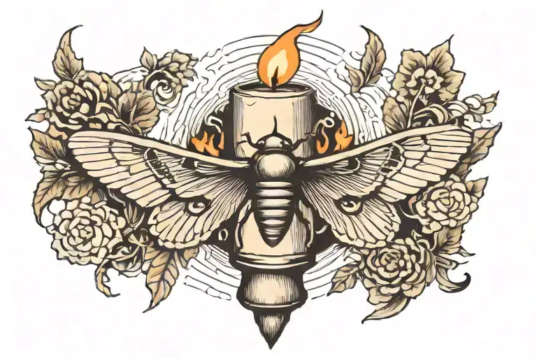 Horizontal Candle Burning At Both Ends With An Engulfed Moth At One Side