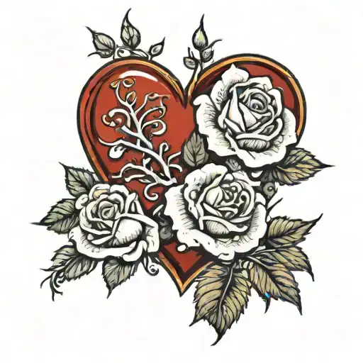 Anatomically Correct Red Heart With White Roses Coming Out Of It