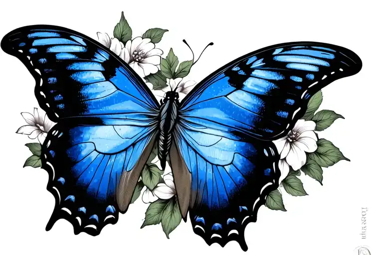 Blue Morpho Butterfly In A Blackwork
