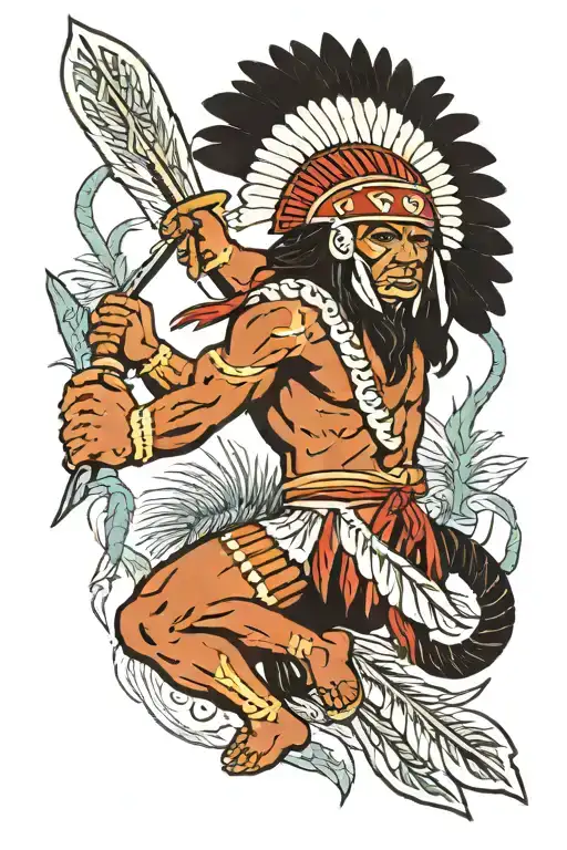 Boricua Taino Indian Warrior Wielding A Spear