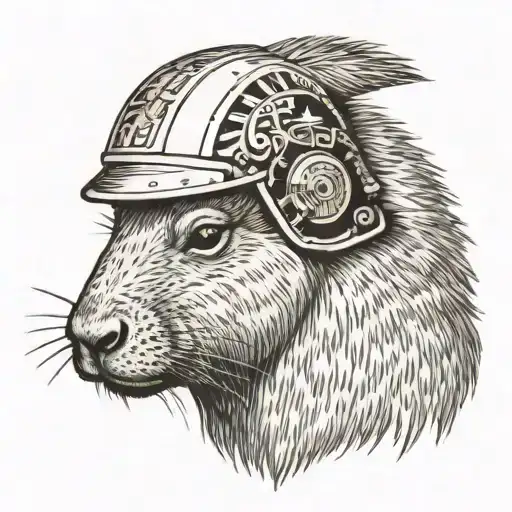 Capybara Wearing A Military Helmet