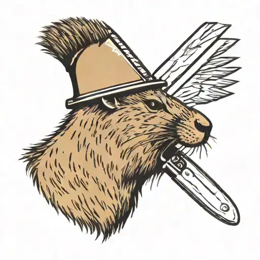 Capybara Wearing A Army Helmet And A Knife In Its Mouth