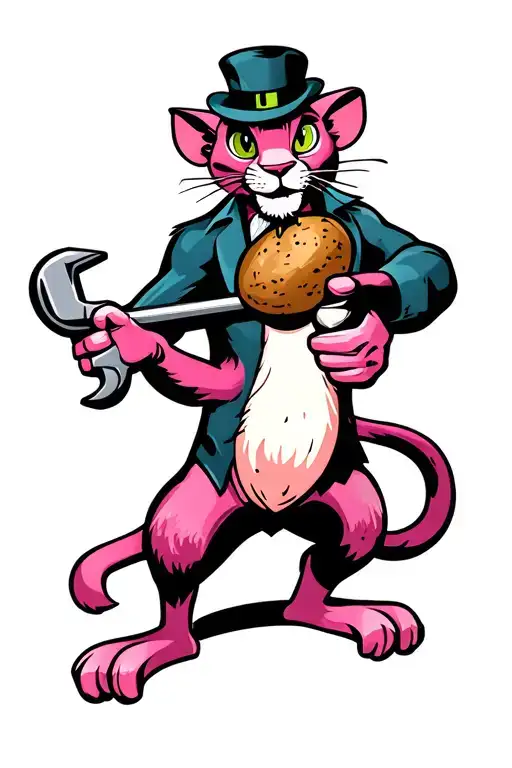 Pink Panther Holding A Spud Wrench
