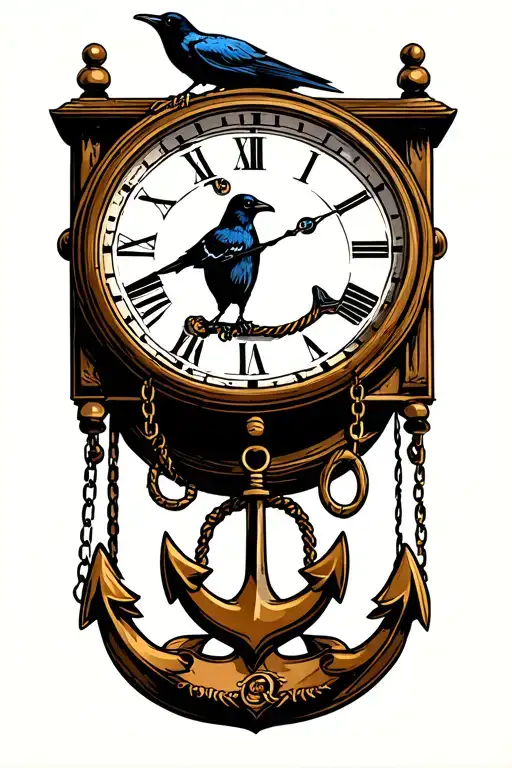 Pendulum Clock With An Anchor For The Pendulum With A Crow Sitting On Top