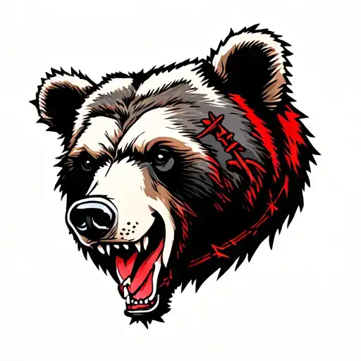 Bear Head With Barbed Wire Black Red And White More Fierce And More Traditional