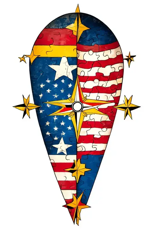 Travel Country Flags Inside Puzzle Peices Compass Stars