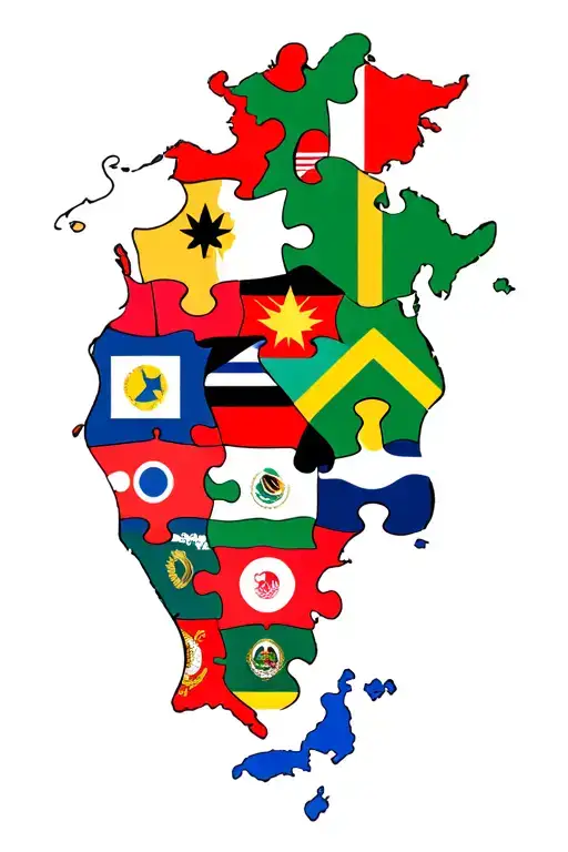 Puzzle Peices With Country Flags Inside Japan Jamaica Korea Italy Canada Turkey Greece Mexico