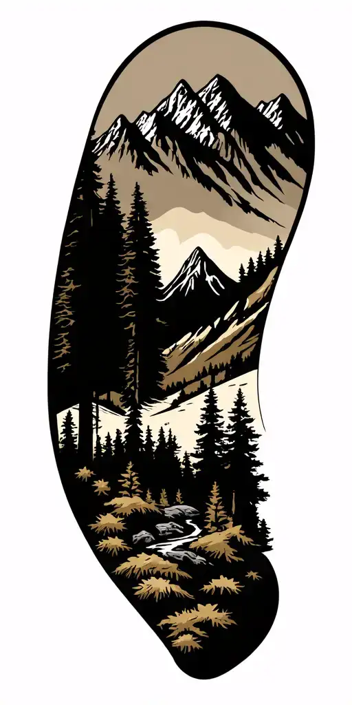 Compas Mountain Range Forest Scene With Hidden