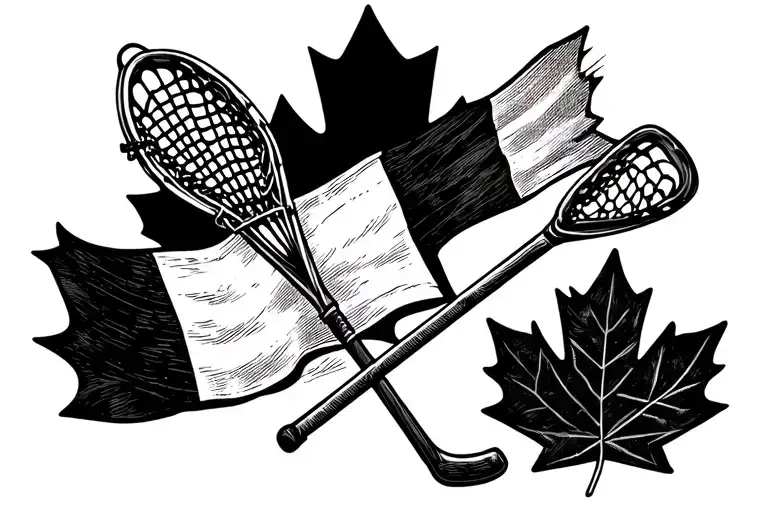 Lacrosse Stick And Hockey Stick With Canadian Flag