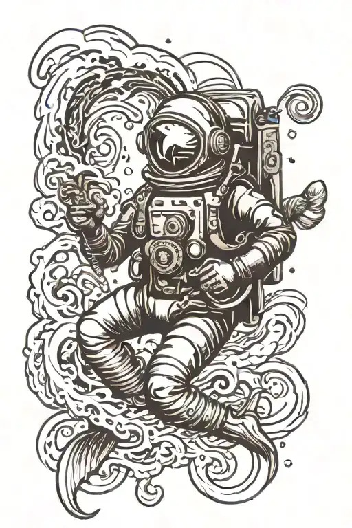 Deep Sea Diver With Waves Around The Diver