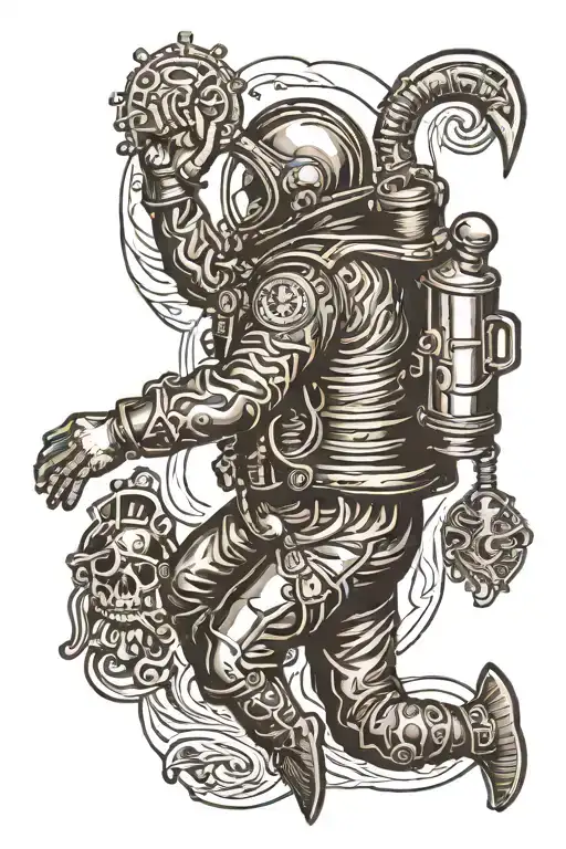Commercial Diver With Sea Around The Diver