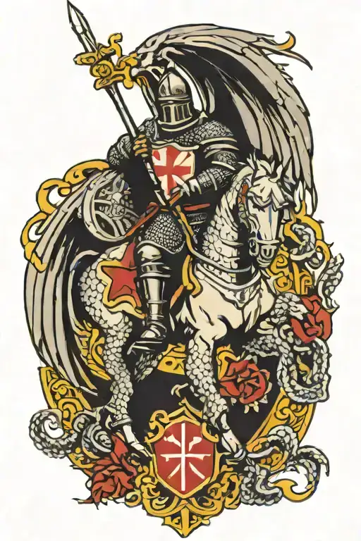 Knights Templar With Dragon Flying