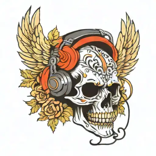 Rise And Shine Skull Wearing Headphones