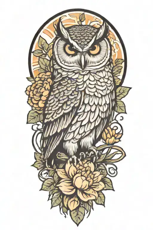 Owl With A Chrysanthemum