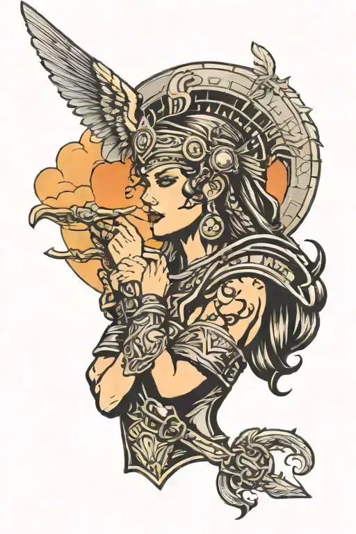 Valkyrie Warrior Woman Sunset Smoke