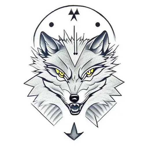 Angry Wolf With Half Compass In The Back And Arrows Downside Of The Wolf