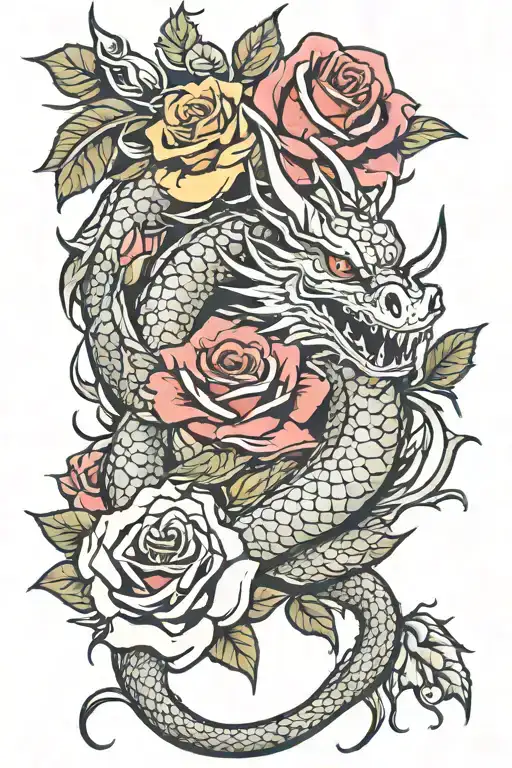 Dragon And Roses