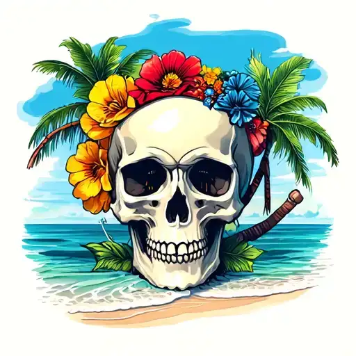 Skull At The Beach Scene